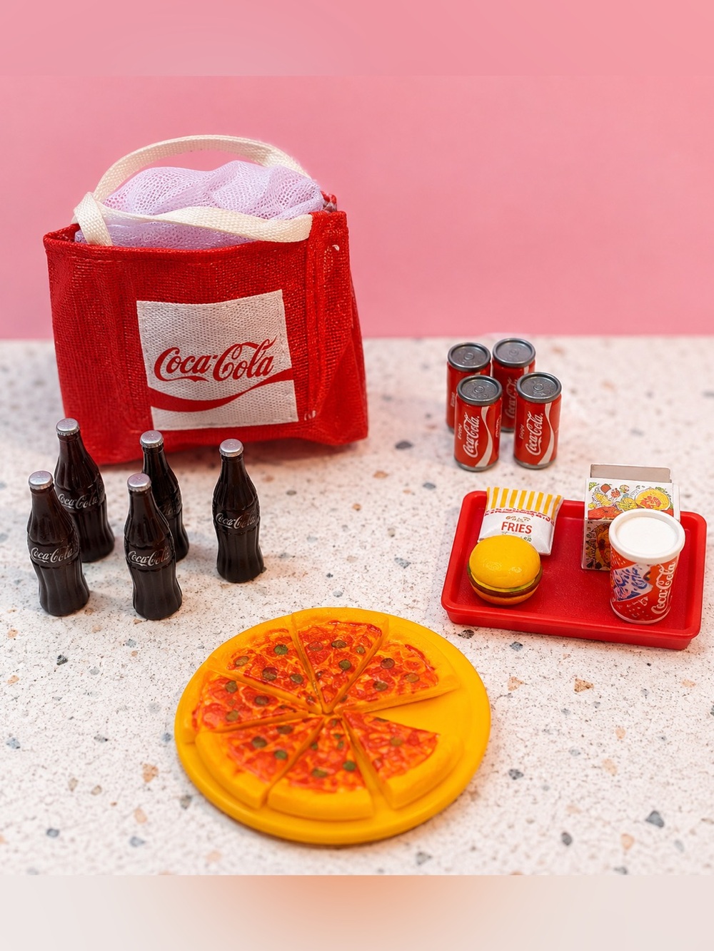 Coca-Cola Red Bag with Miniature Pizza and Drinks